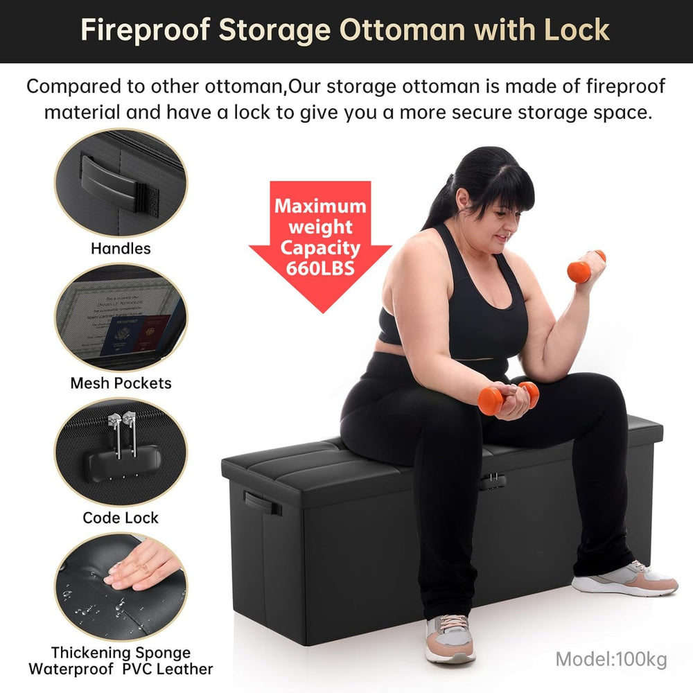 DocSafe Storage Ottoman Bench,Fireproof＆Waterproof Folding Bench with Lock(15...