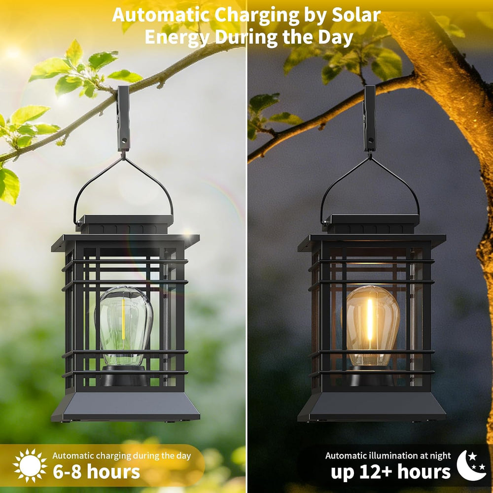 Solar Lanterns Outdoor Waterproof, Hanging Solar Lights for Outside 2 Pack