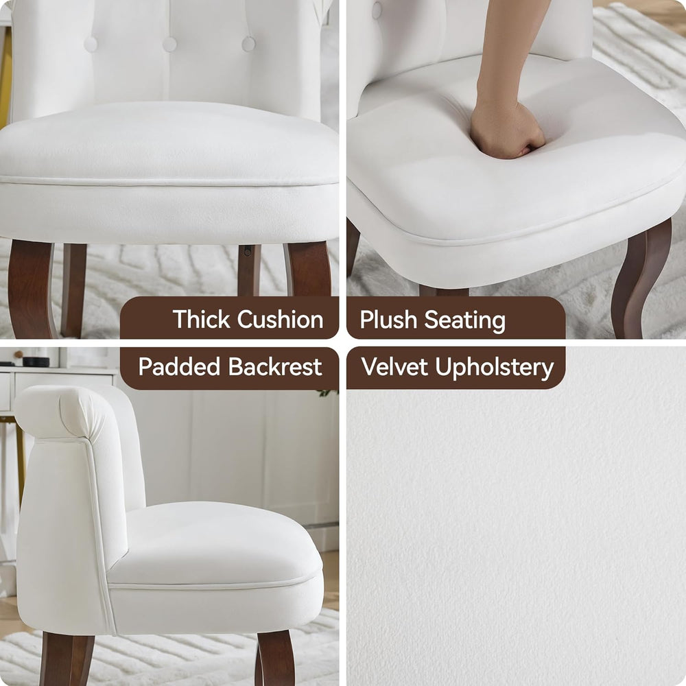 WUTUTUEE Velvet Vanity Chair with Back, Tufted Upholstered Vanity Stool with ...