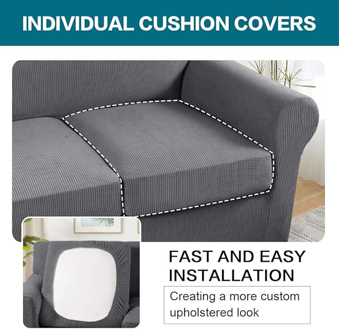 Turquoize 4 Piece Sofa Covers for 3 Cushion Couch Sofa Slipcover Soft Couch - Image 5