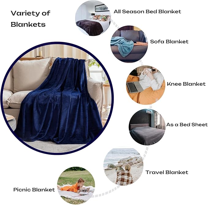 JIAHANNHA Fleece Blanket King Size Navy Blue 108 by 90 Inches Throw Blankets - Image 2