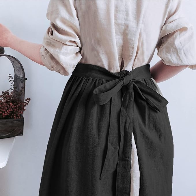 Cotton Linen Half Apron for Women Vintage Waist Apron Ruffle Plain Bright Color - Image 4