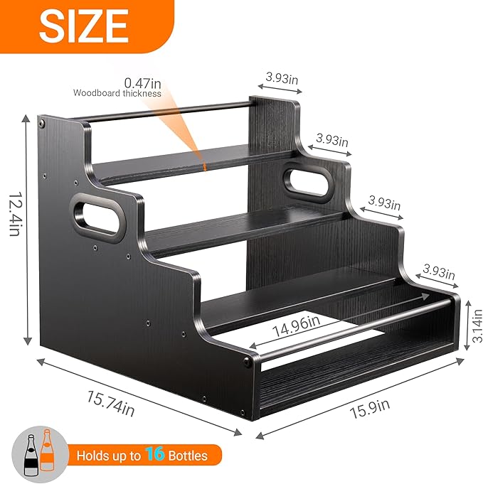 YQBRAO 2 Pack 4-Tier Liquor Bottle Display Shelf, 16-Inch Wooden Bar Shelves - Image 3
