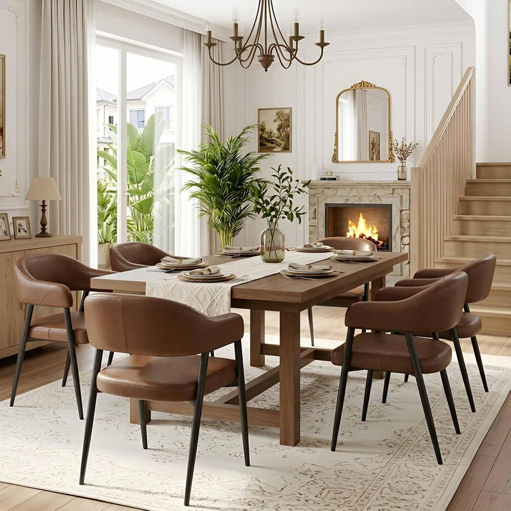 HNY Modern Dining Room Arm Chairs Set of 6, Retro Faux Leather Upholstered Ba...