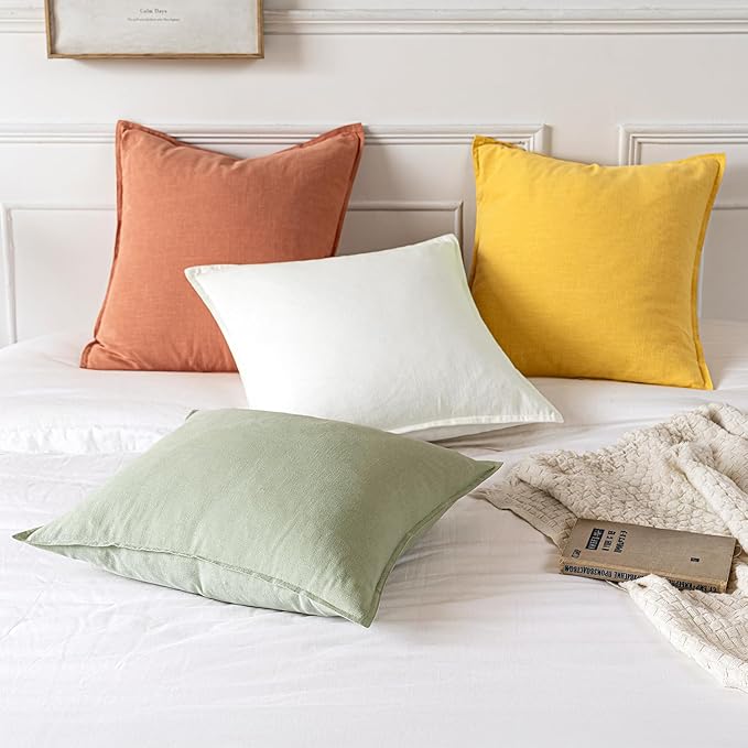 MIULEE Decorative Linen Euro Sham Pillow Covers 24x24 Coral ​Boho Farmhouse​ - Image 5