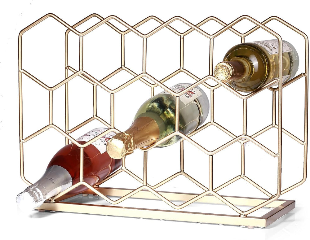 Countertop Wine Rack - 14 Bottle Freestanding Modern Gold Metal Small Wine Ra...