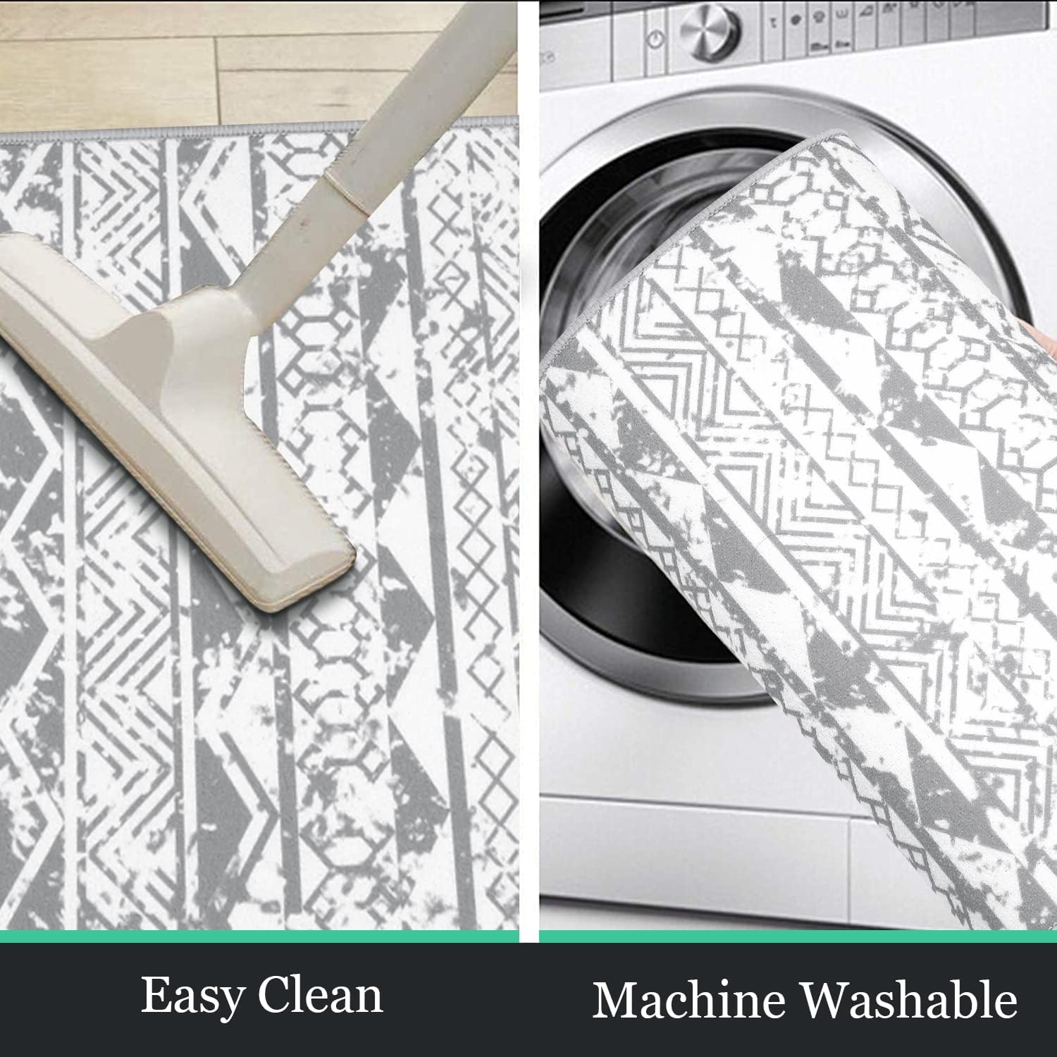 HEBE Boho Kitchen Rugs Set of 3, Non Slip Washable Kitchen Mats for Floor | Farmhouse Kitchen Rug and Runner Set, Soft Vintage Distressed Kitchen Floor Mat Carpet Runners for Hallway, Entryway, Laundry