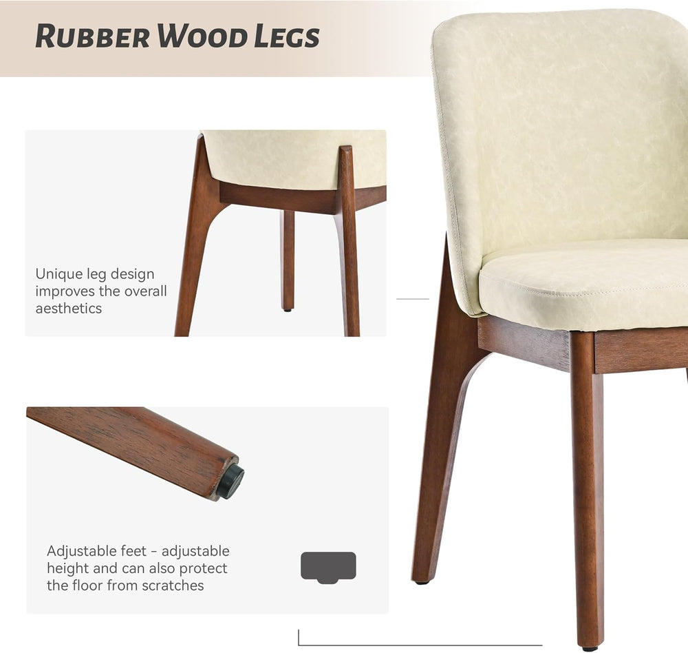 VKNOW Dining Chairs Set of 2, Faux Leather Wooden Kitchen Chairs, Beige