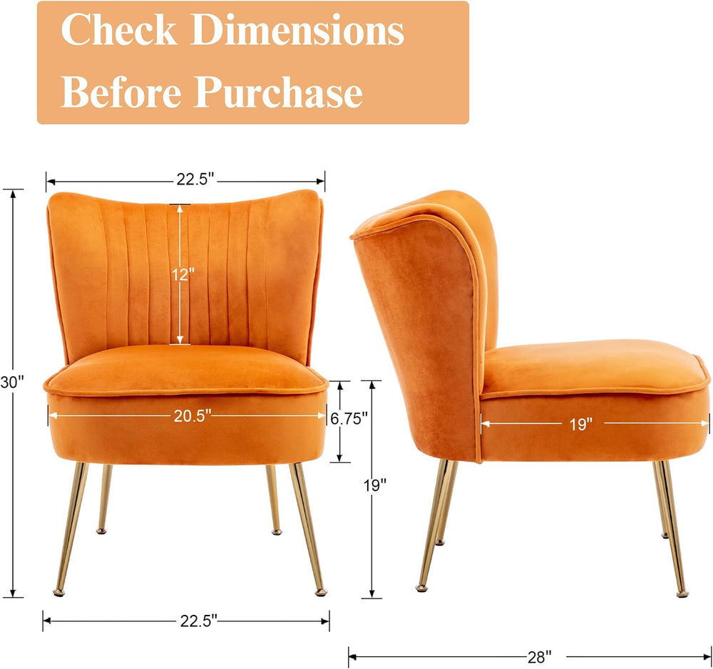 Velvet Accent Chairs Set of 2 for Comfy Living Room Armless Slipper Chair Mid...