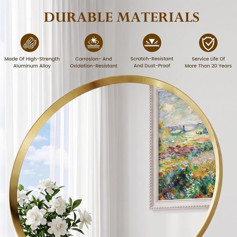 26 inch Brushed Gold Round Bathroom Mirror,Circle Mirror