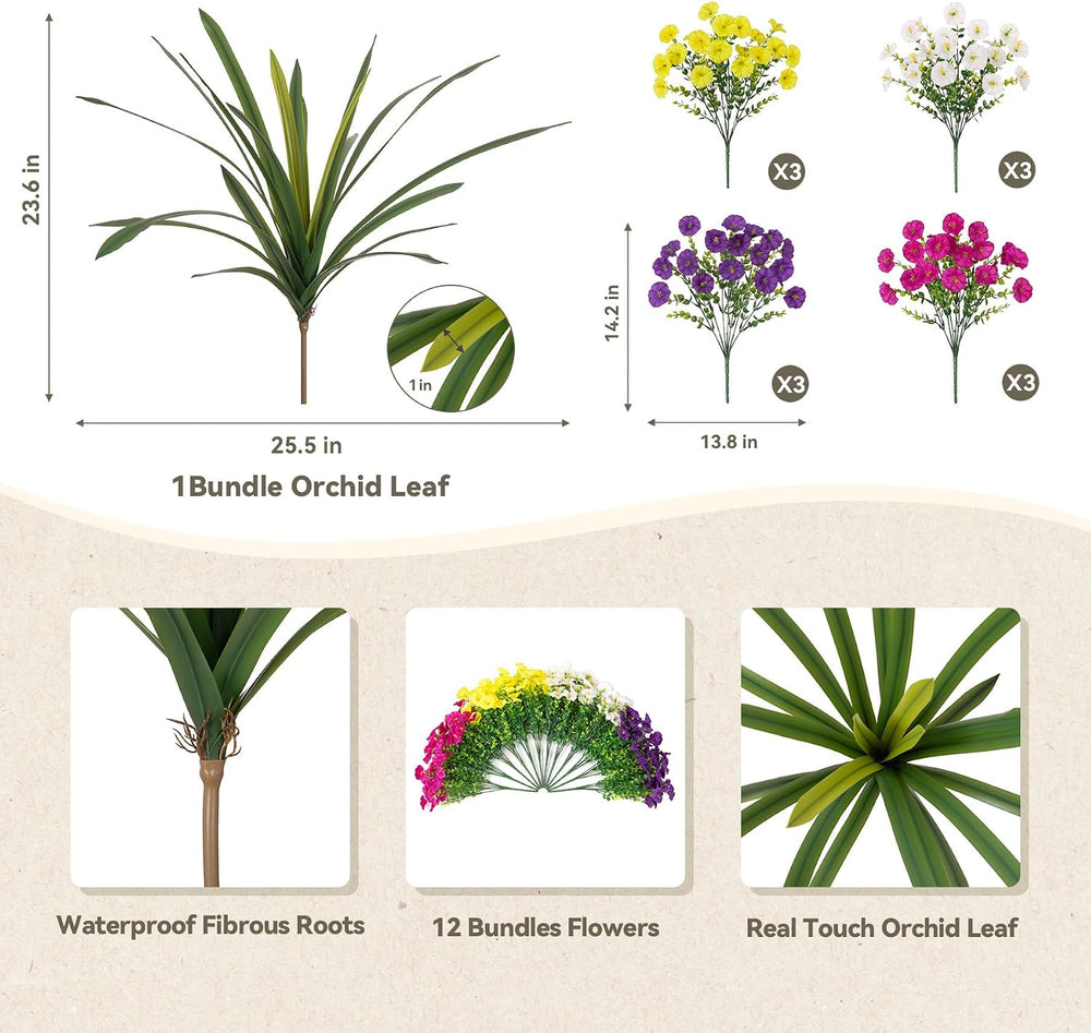 INXUGAO Artificial Flowers for Outdoors Fake Plants UV Resistant Outside