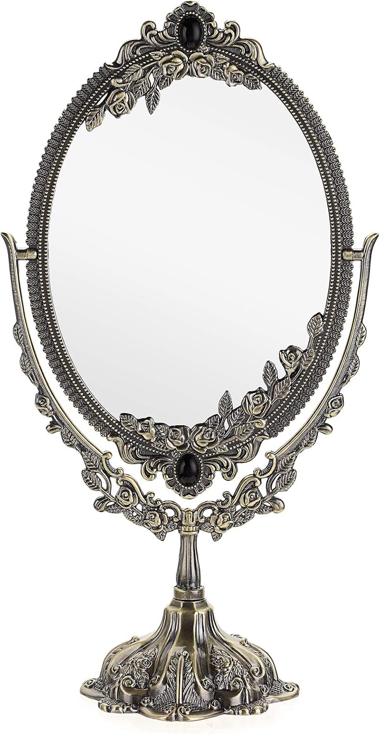 juxyes metal tabletop antique decorative makeup mirror with, main product view
