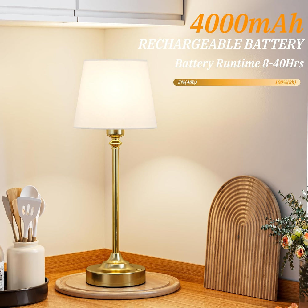Kakanuo Cordless Table Lamps Rechargeable Set - 2 Pack Gold 4000mAH Battery O...