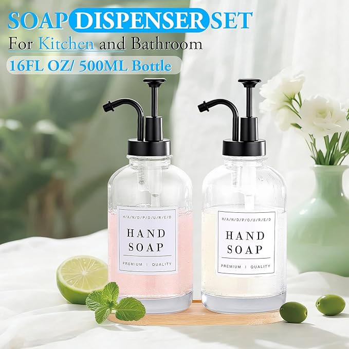 Glass Soap Dispenser with Pump, Countertop Soap and Lotion Dispenser Set of 2 - Image 2