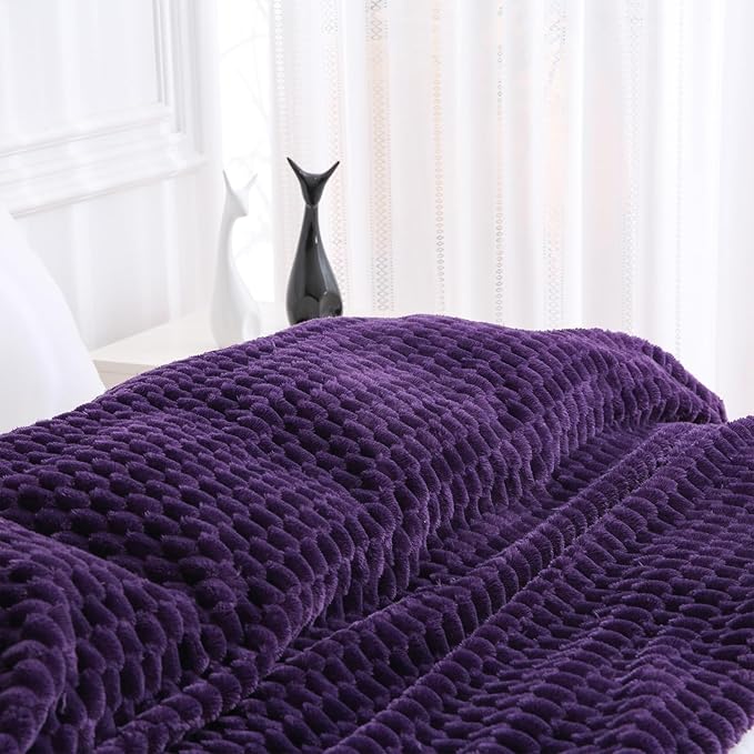Puncuntex Deep Purple Throw Blanket 90"×90" inches Fuzzy 3D Jacquard Decorative - Image 3