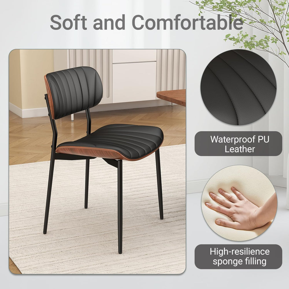 Modern Dining Chairs Set of 2,Upholstered PU Leather Kitchen Chairs,Black | M...