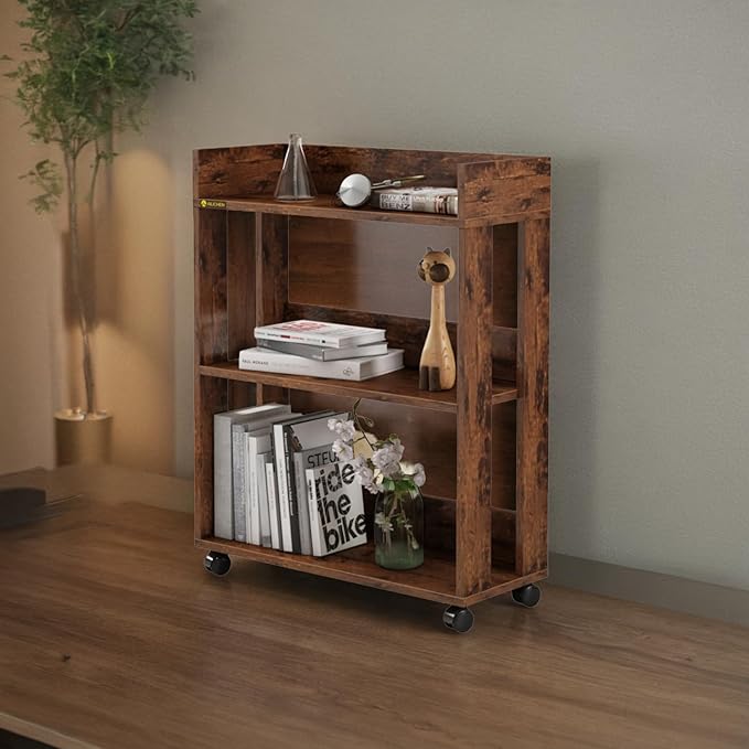 ALISENED 3 Tier Nightstand with Wheels, Wood Small Bookshelf and Bookcase, Fa...