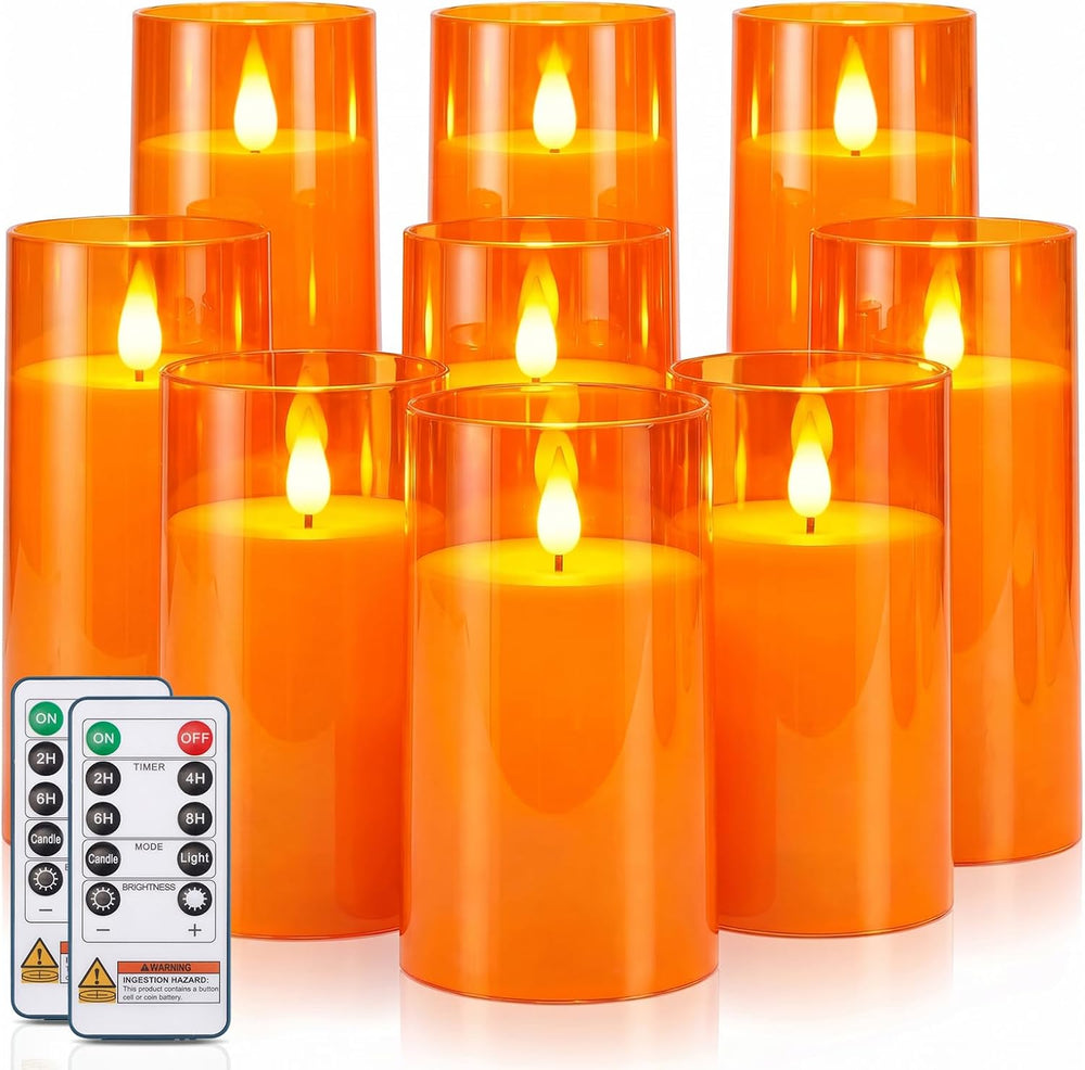 Homemory Halloween Orange Flameless Candles, Acrylic, Remote Timer, 9 Pack