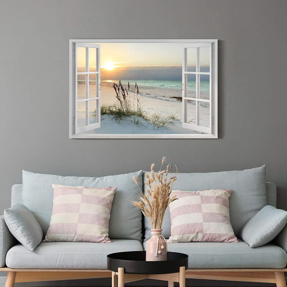 Sea Whisper Beach Painting Wall Art Canvas : 24x36 Inch Coastal Window Artwor...