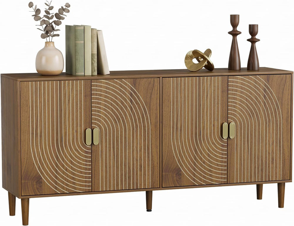 Smuxee 62.6-Inch Walnut Sideboard Cabinet, 4-Door Freestanding Buffet Cabinet...