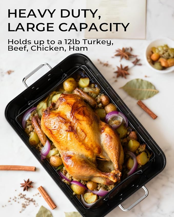 Turkey Roasting Pan with Rack Non stick Carbon Steel Roaster 16x11 Inch - Image 3