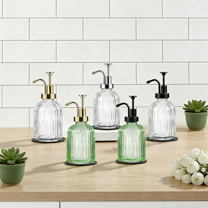 SheeChung Clear Glass Soap Dispenser, 12 Oz Liquid Hand Soap Dispenser - Image 7
