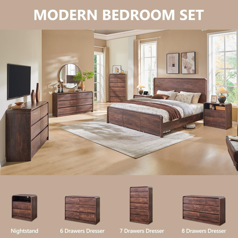 Aitjunz Modern 8 Drawers Dresser for Bedroom, 55" Wide Wood Dressers, Brown
