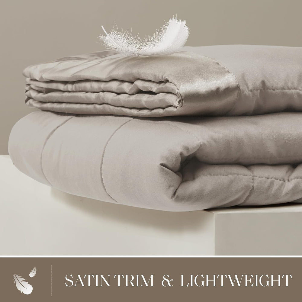 Madison Park Down Alternative Twin Size Blanket for Bed, Satin Trim, Grey