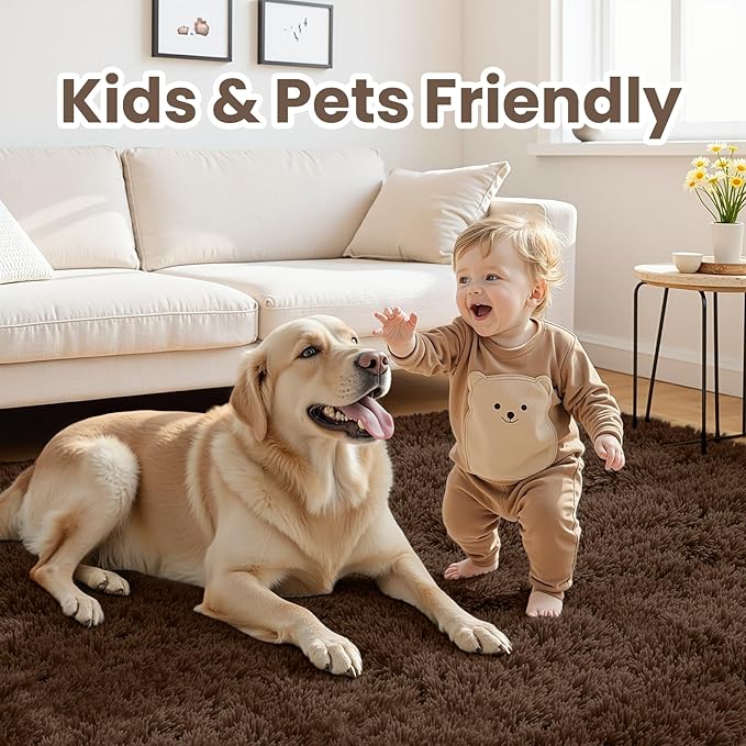 5x7 Area Rugs for Living Room Rug: Soft Fluffy Shag Brown Rugs for Bedroom - Image 3