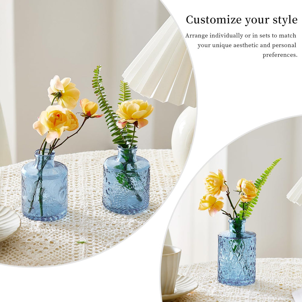 Glass Bud Vases Set of 64 - Blue Assorted Small Mini Glass Vases for Flowers,...