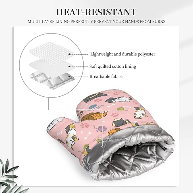 Cute Cats Oven Mitts and Pot Holders Sets Heat Resistant Non-Slip Silicone Oven - Image 4