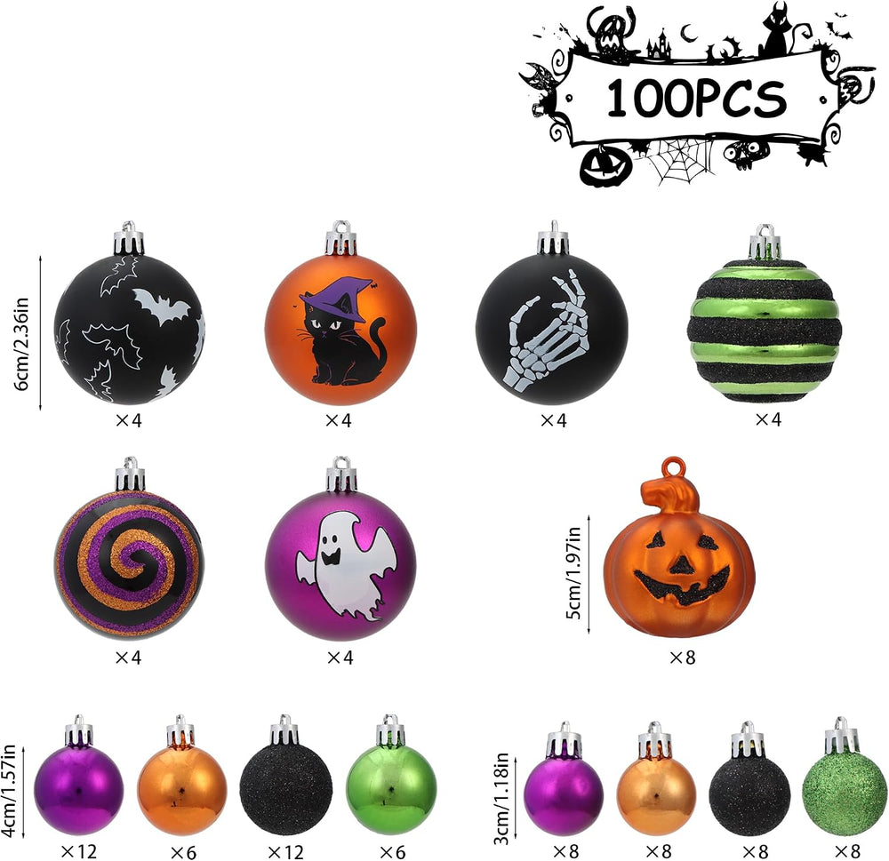 Halloween Ornaments for Tree Decorations, 100Ct Shatterproof Ornament Set
