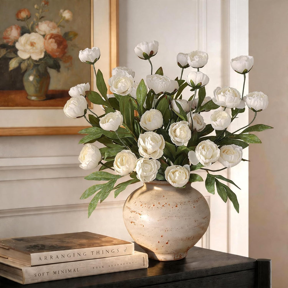 Juxdp 6 Pcs 27" Artificial Peony Silk Flower Stems for Vase Decor(Cream)