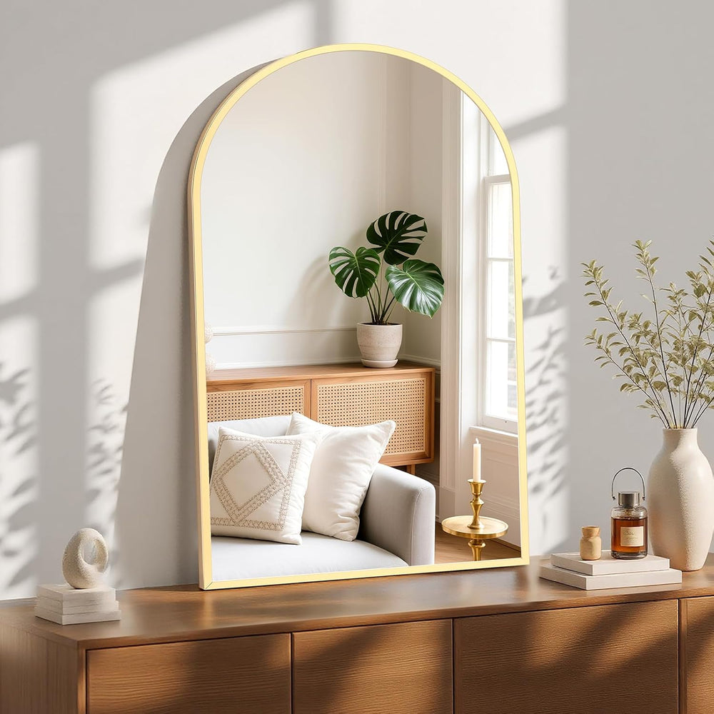 Sweetcrispy 26.5"x38" Arched Gold Bathroom Mirrors for Wall, Vanity...