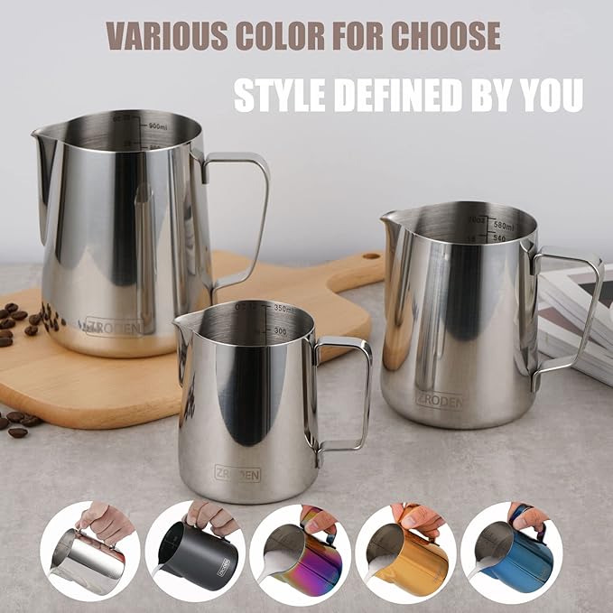 Milk Frothing Pitcher, 12oz 20oz 32oz Espresso Steaming Pitchers Stainless - Image 5
