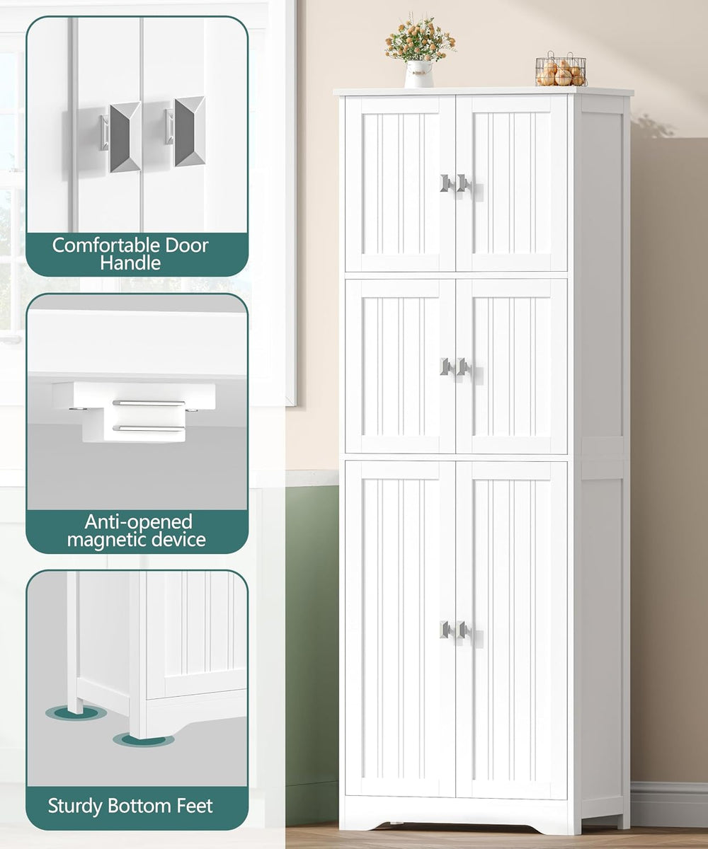 Tall Bathroom Storage Cabinet, 63" H Linen Floor Cabinet | Pantry Storag...