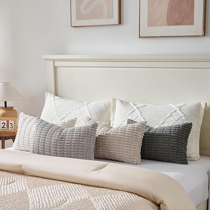 Fancy Homi Set of 4 Grey and White Long Lumbar Rectangle Decorative Throw - Image 5
