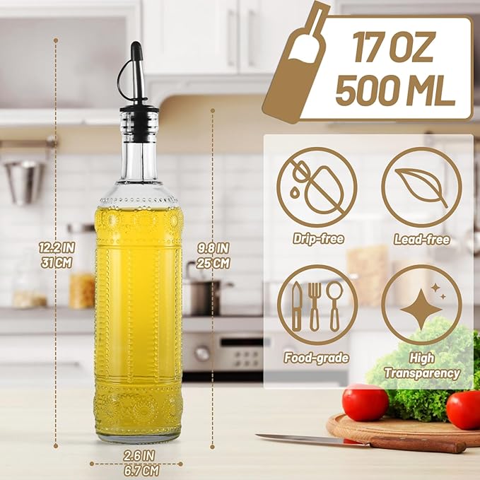 3-Pack Glass Oil Dispensers 500ML/17OZ, Oil and Vinegar Bottles Set - Image 2