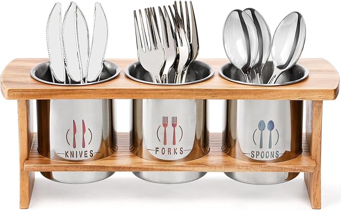 Lyellfe Silverware Holder for Countertop, Stainless Steel Cutlery Utensil by Lyellfe