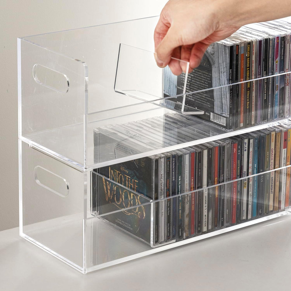 MyGift 2 Pcs Clear Acrylic CD Holder Racks, Stackable CD Storage Box, Music D...