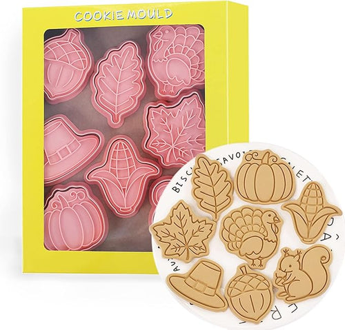 8-Pcs Thanksgiving Cookie Cutters Set 3D Pumpkin, Maple leaf, Squirrel Cookie by Tuxxzis