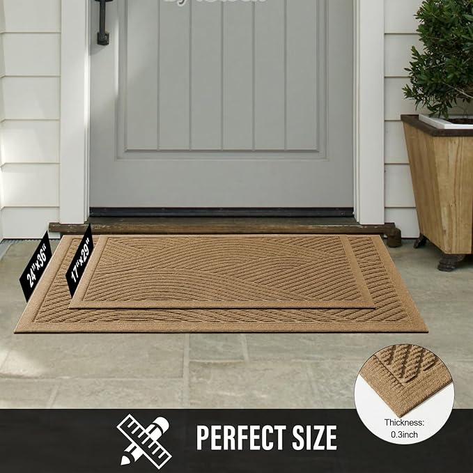 HIYARD Sturdy Front Door Mat, Absorbent Muddy Dirt Resist Welcome Door Mats - Image 2