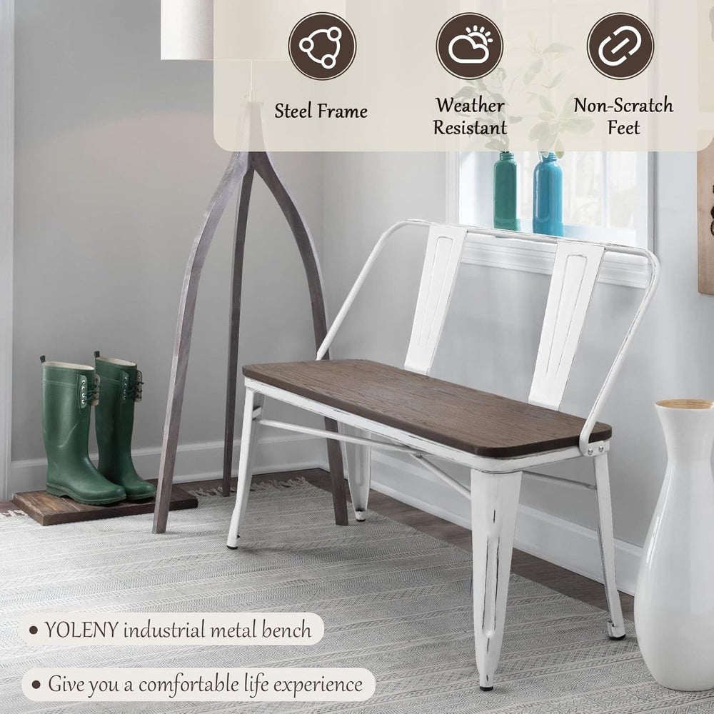 YOLENY Dining Bench, Entryway Bench with Back, Farmhouse Metal Dining Bench, ...