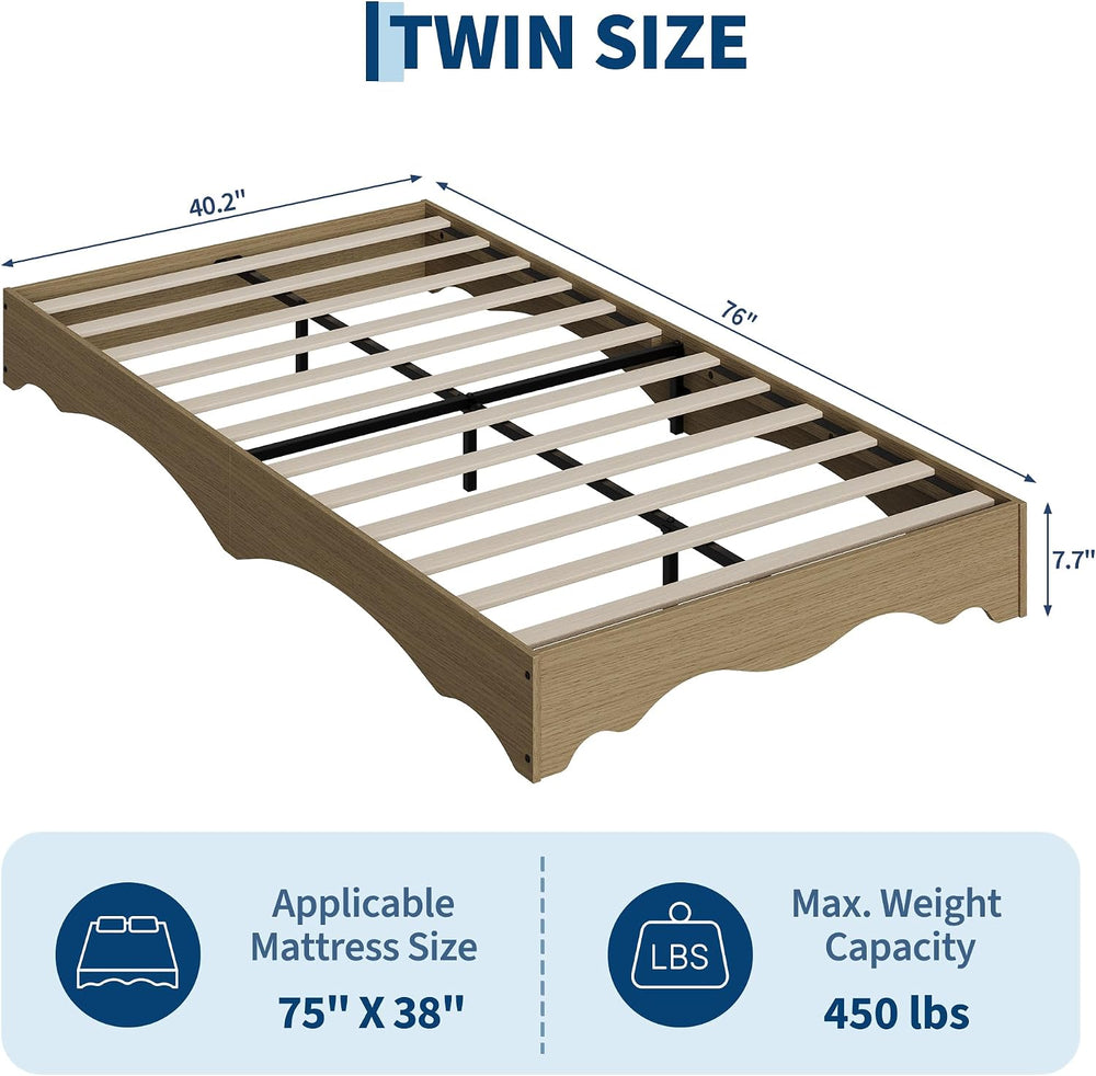 IDEALHOUSE Twin Size Wood Platform Bed Frame, Low Profile Bed with Wavy Wood ...