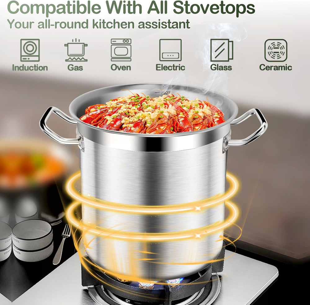 Stock Pot-20QT Stainless Steel Stockpot with Lid, Heavy Duty Tri-Ply Bottom C...