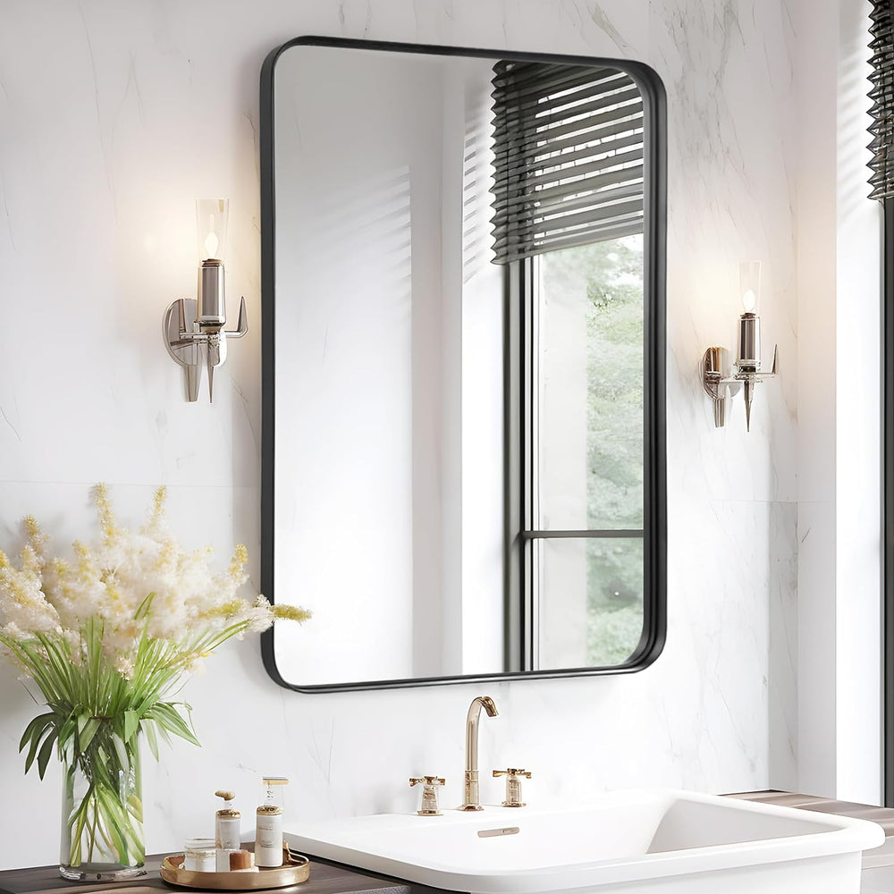 Black Bathroom Vanity Mirror Over Sink 24x36, Large Wall Rectangle Mirror