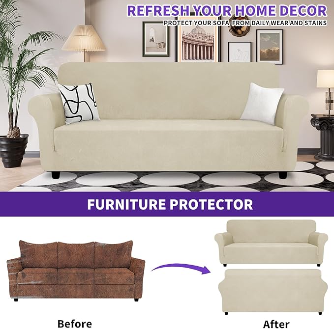 ZNSAYOTX Super Stretch Couch Cover, New Striped Sofa Covers Fitted Slipcovers - Image 2