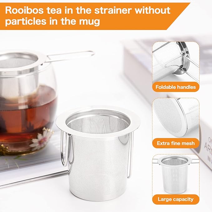 2Pack Tea Strainer, Stainless Steel Tea Infuser Basket Sitting in Mugs - Image 3