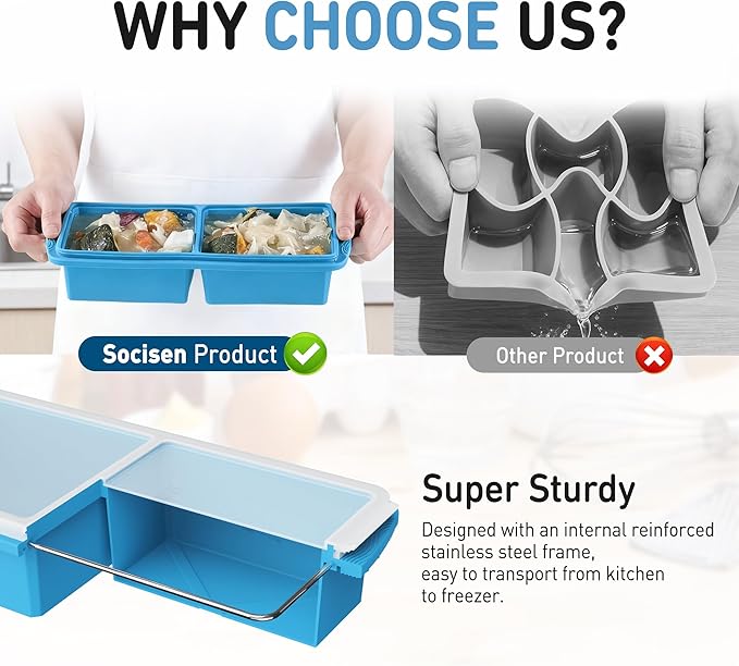Silicone Freezer Tray with Lid Soup Freezer Container Molds with Steel - Image 4
