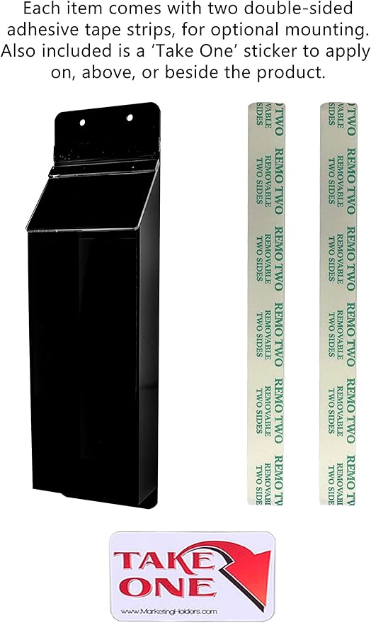 Outdoor Brochure Holder Holds 4" x 9" Rack Cards Black and Clear Acrylic Wall - Image 3